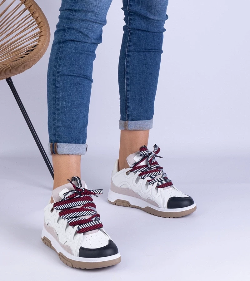 Gemre Adidași albi de damă cu șiret decorativ Grejs