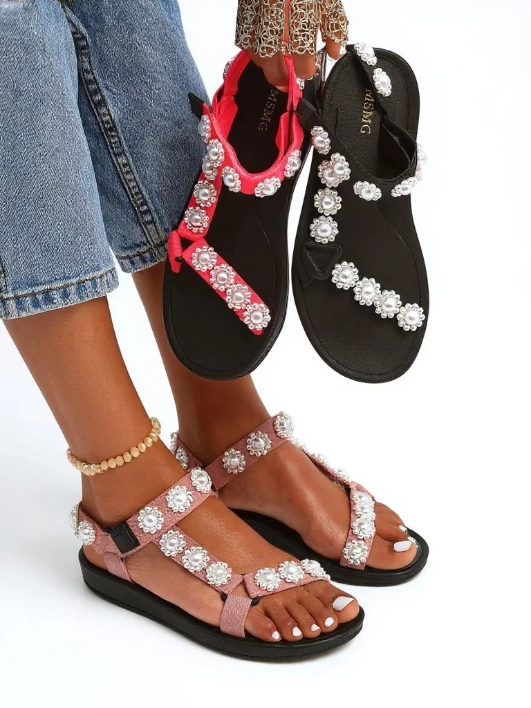 Resti Letitia pink platform sandals - classic pearl studs