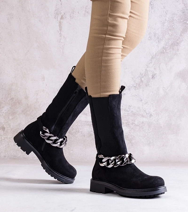 Gemre Botinele negre pentru femei decorate cu lanț Yasarna.