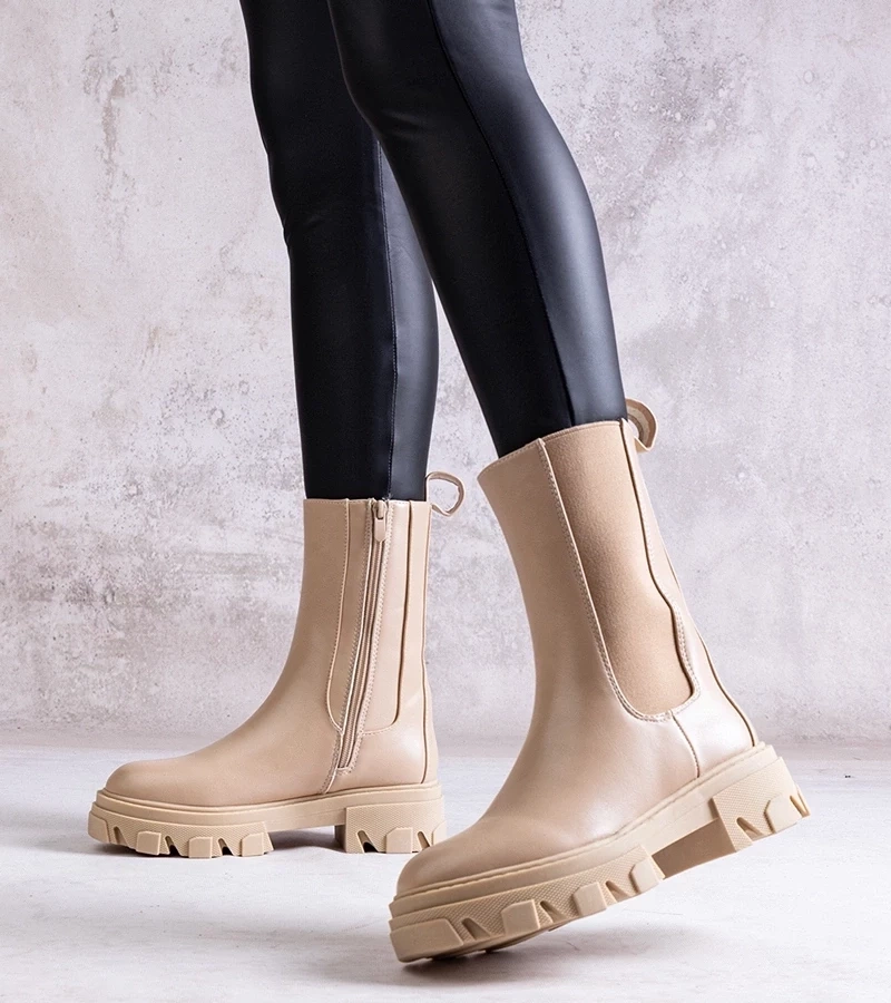 Gemre Botine înalte bej din piele ecologică Manera.