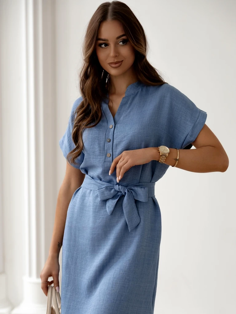 Resti Womens mini dress with short sleeves and a buttoned neckline