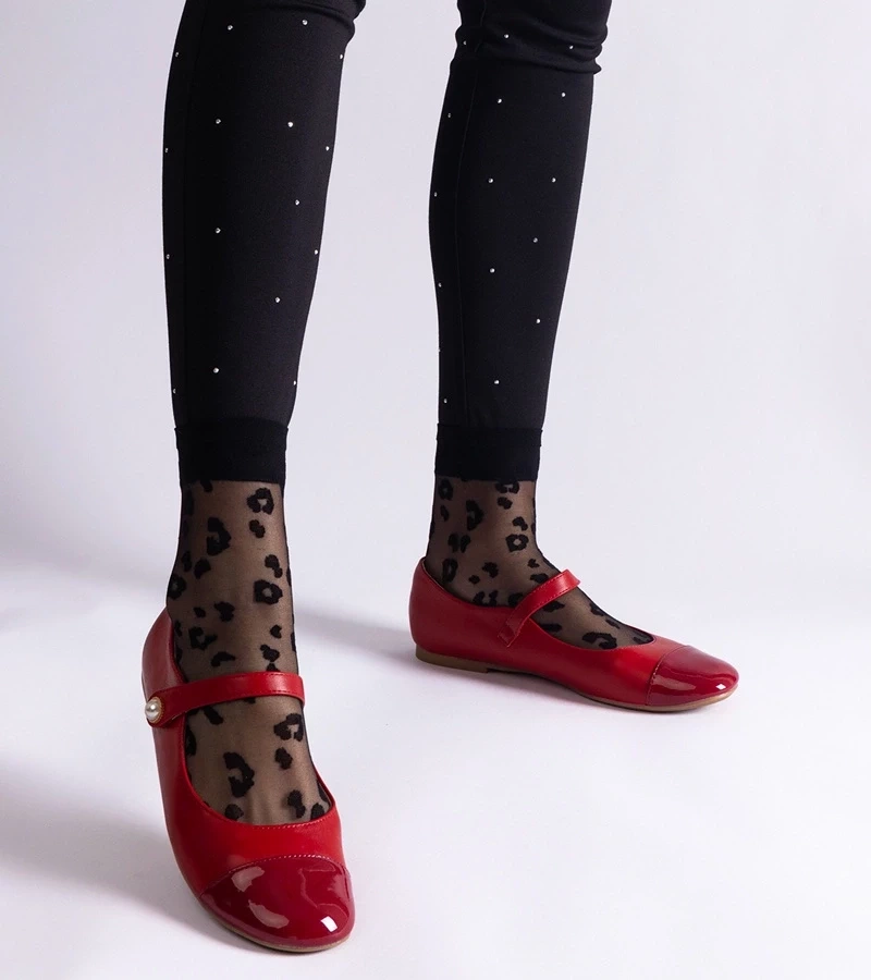 Gemre Balerini roșii cu vârf lăcuit, cu închidere pe arici Jaures