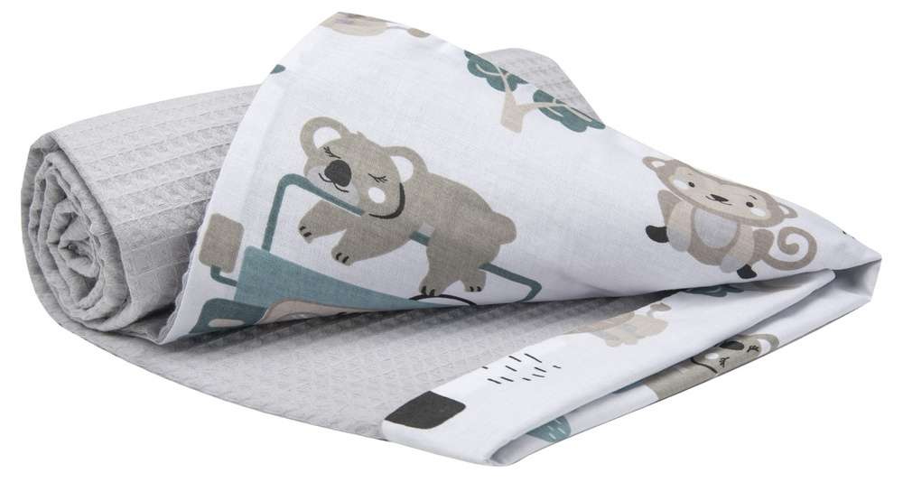 Medi Partners Blanket 75x100 cotton + cotton Waffle – Mint Zoo + Gray Waffle