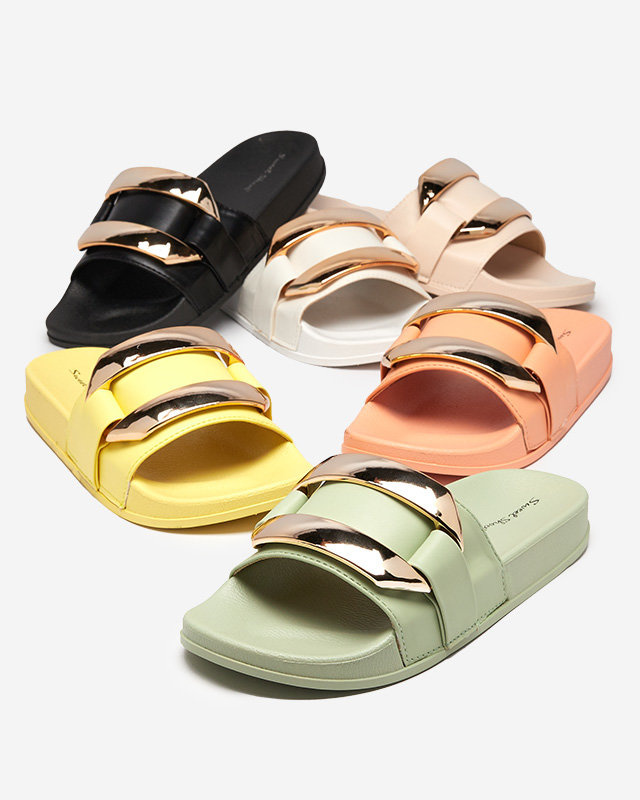 Resti Women&#039;s beige slippers with golden Serina ornament - Footwear