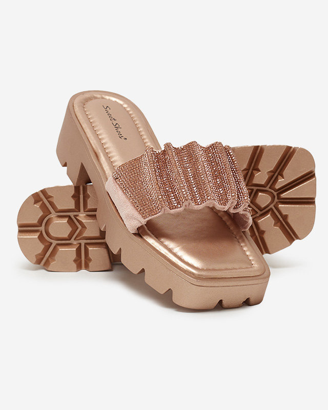 Resti Gold women&#039;s slippers with cubic zirconia Emkoy - Footwear