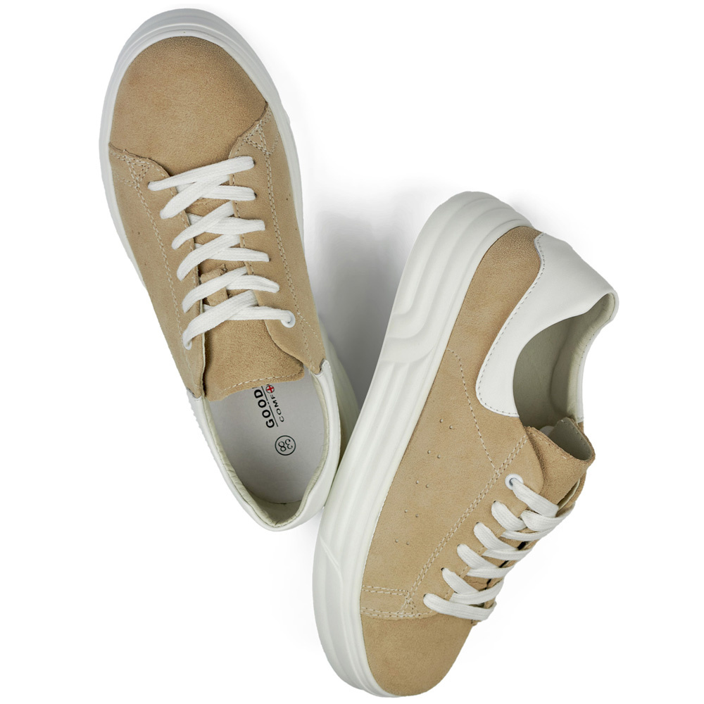 primohurt Skórzane buty damskie na płaskiej podeszwie beżowe