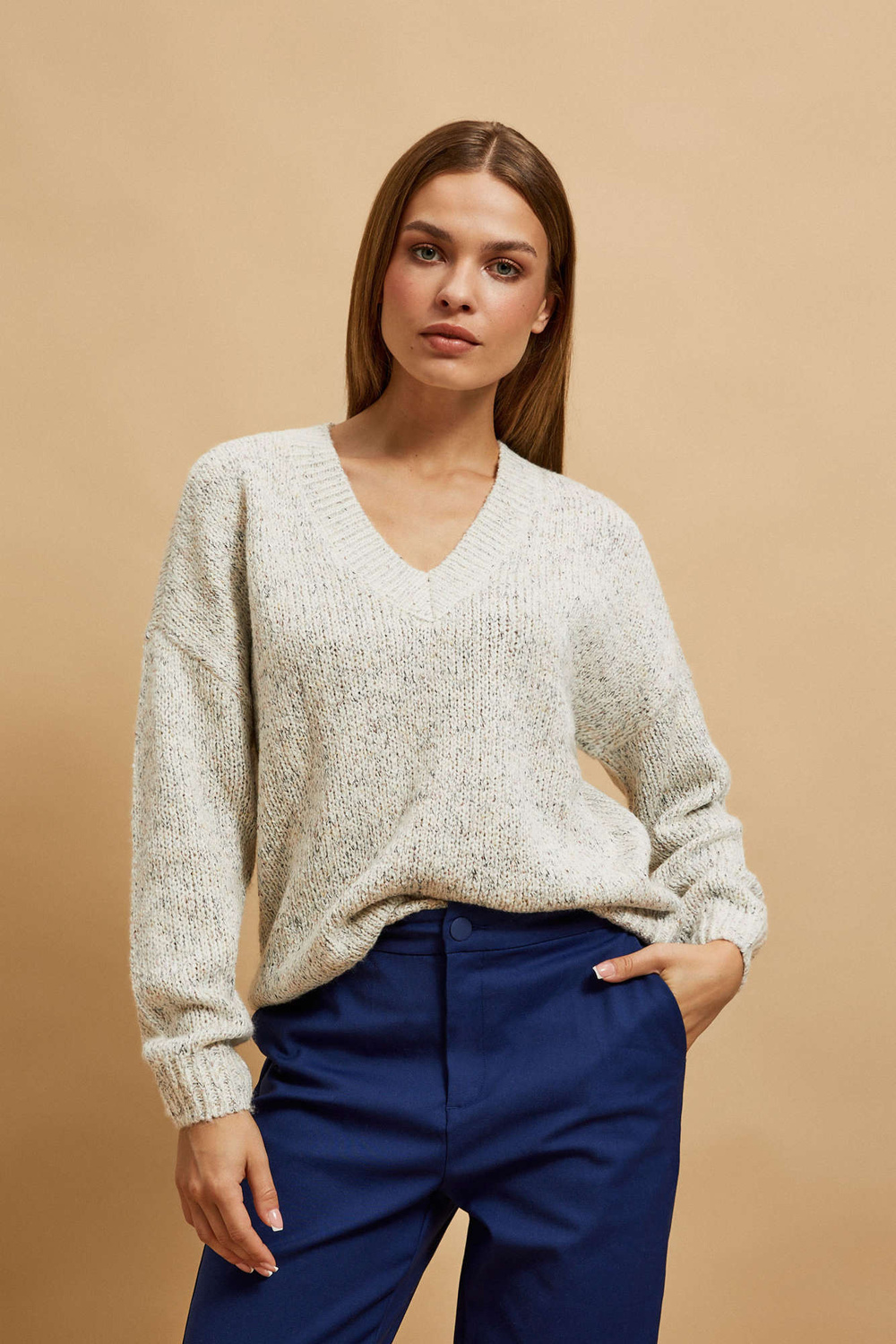 Marisse Pearl V-Neck Sweater With Long Sleeves