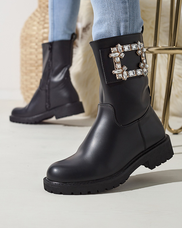 Resti Womens black eco-leather boots with embellishment Xetika - Footwear
