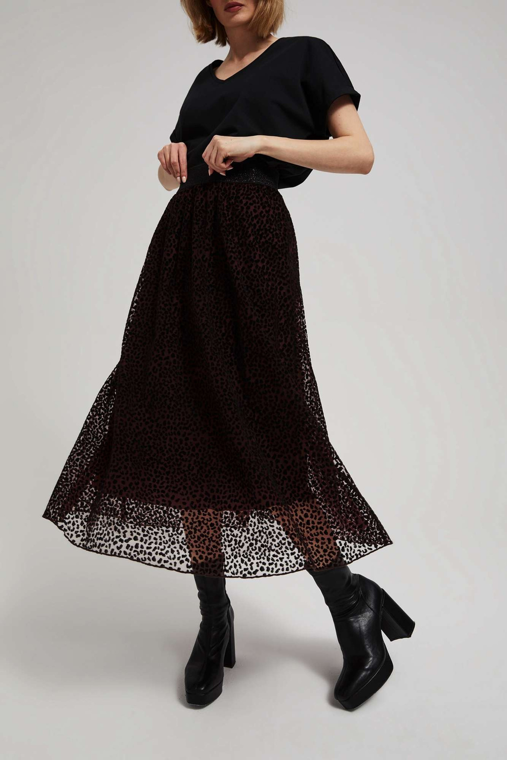 Marisse Chestnut Flared Midi Skirt