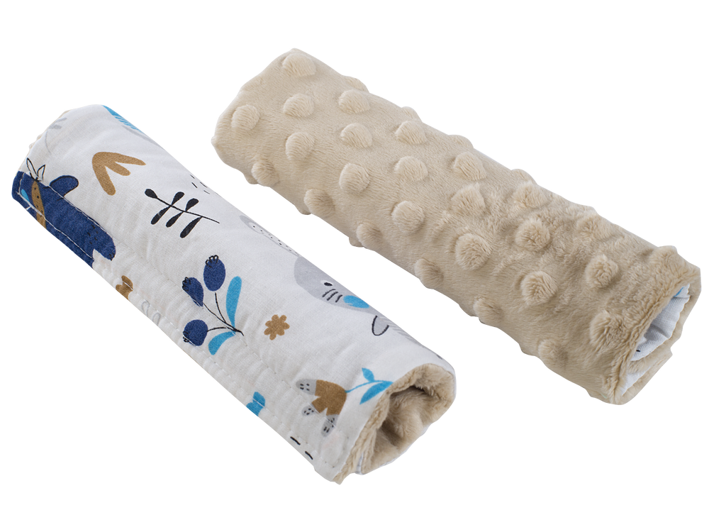 Medi Partners Stroller belt protectors (2 pcs.) cotton + minky – Boho animals + beige minky