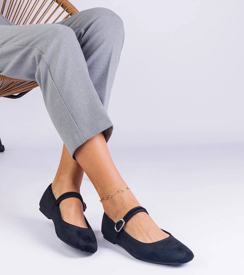 Gemre Balerini negri cu elastic și vârf pătrat Averina