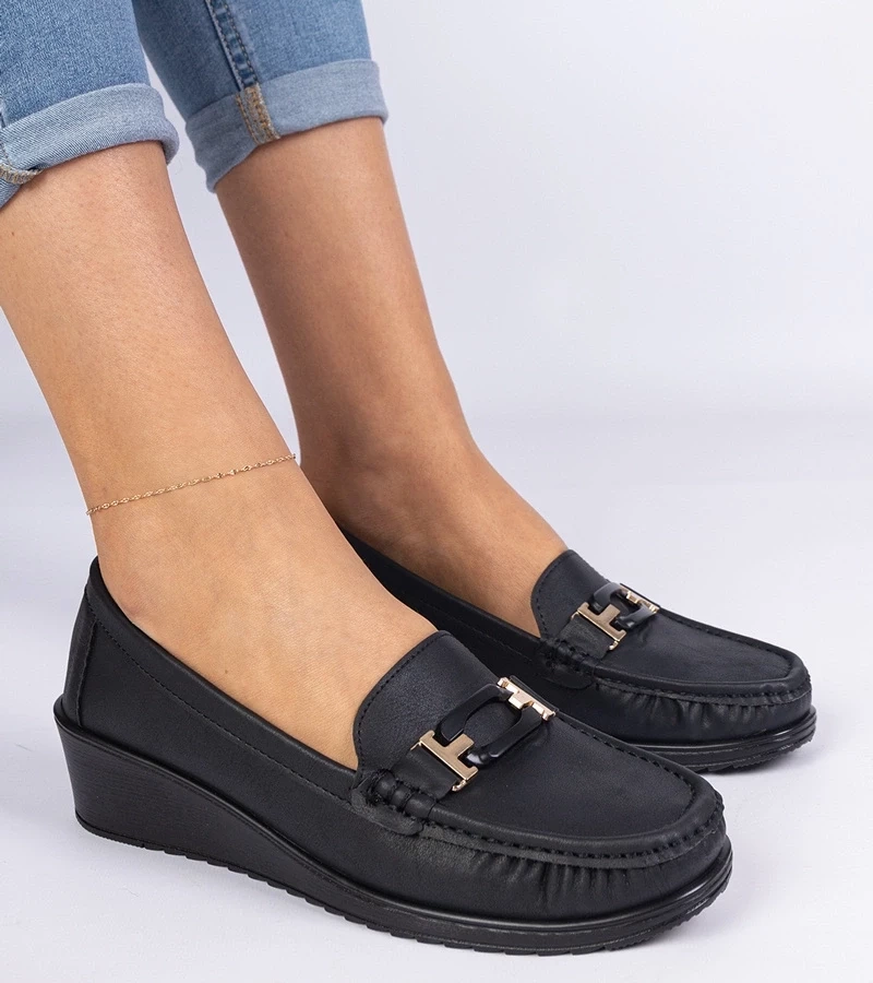 Gemre Mocasini negri de damă pe platformă din piele ecologică Kappi