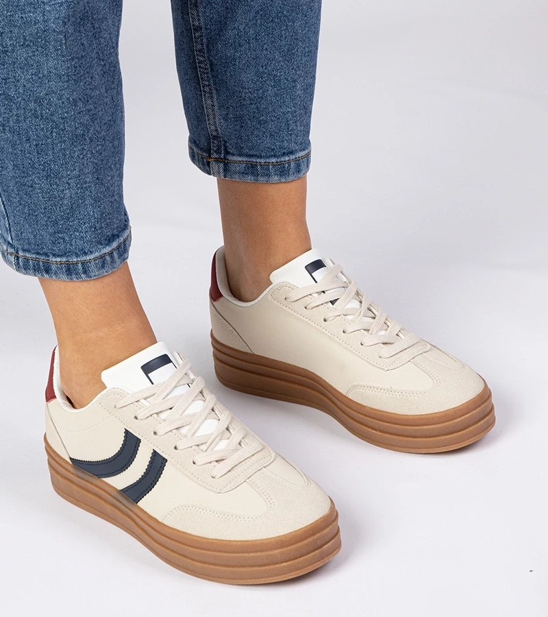 Gemre Adidași bej pentru femei cu detalii bleumarin Melly