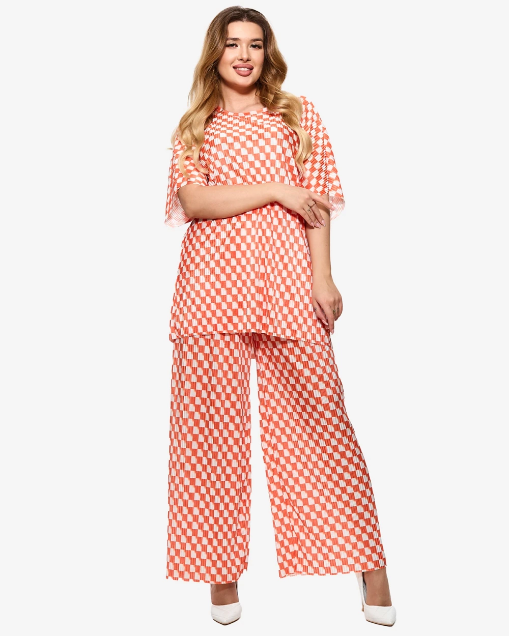 Resti Orange women's pleated patterned set - Clothing