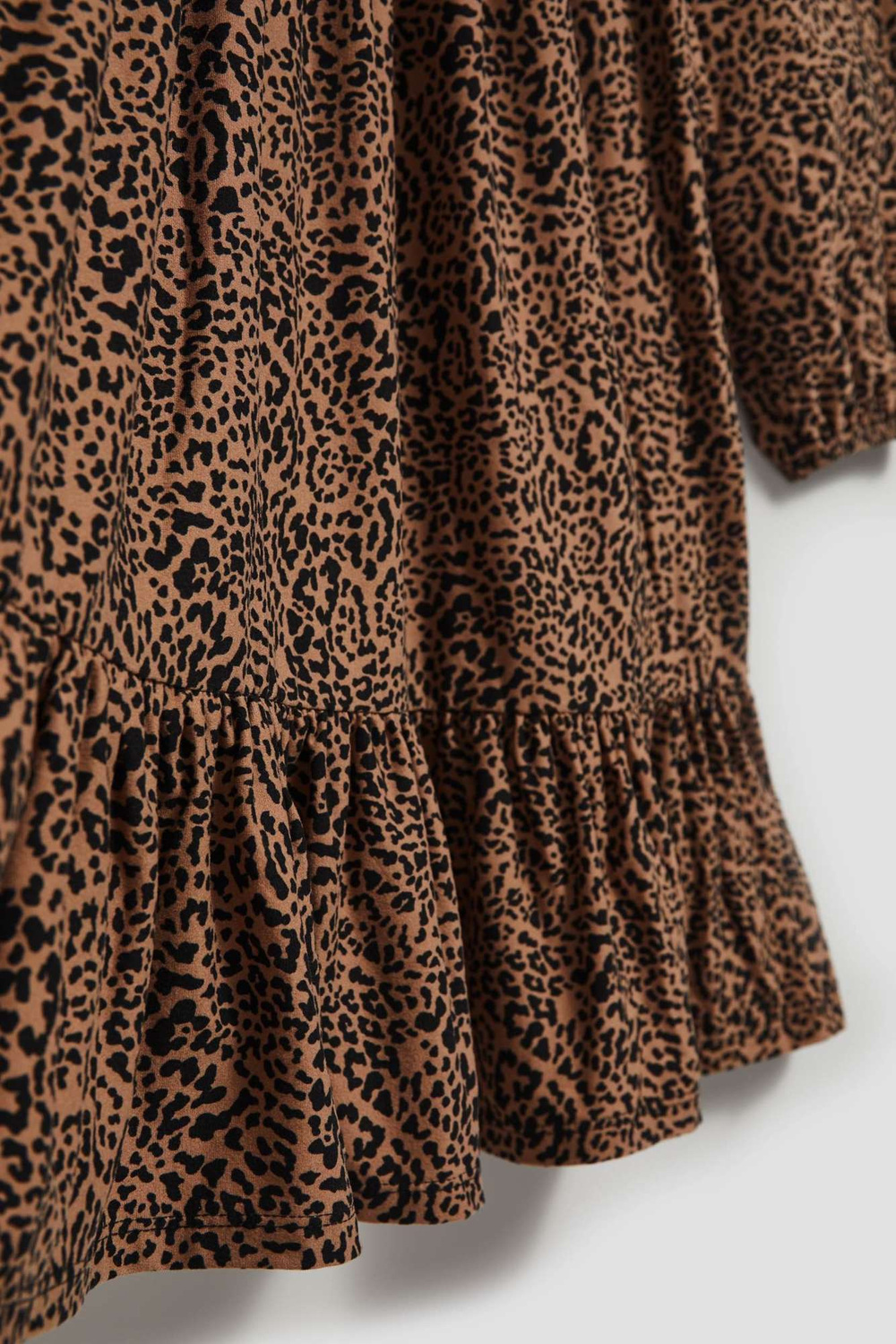 Marisse Patterned, Knee-Length, Ruffled Dress In Dark Beige