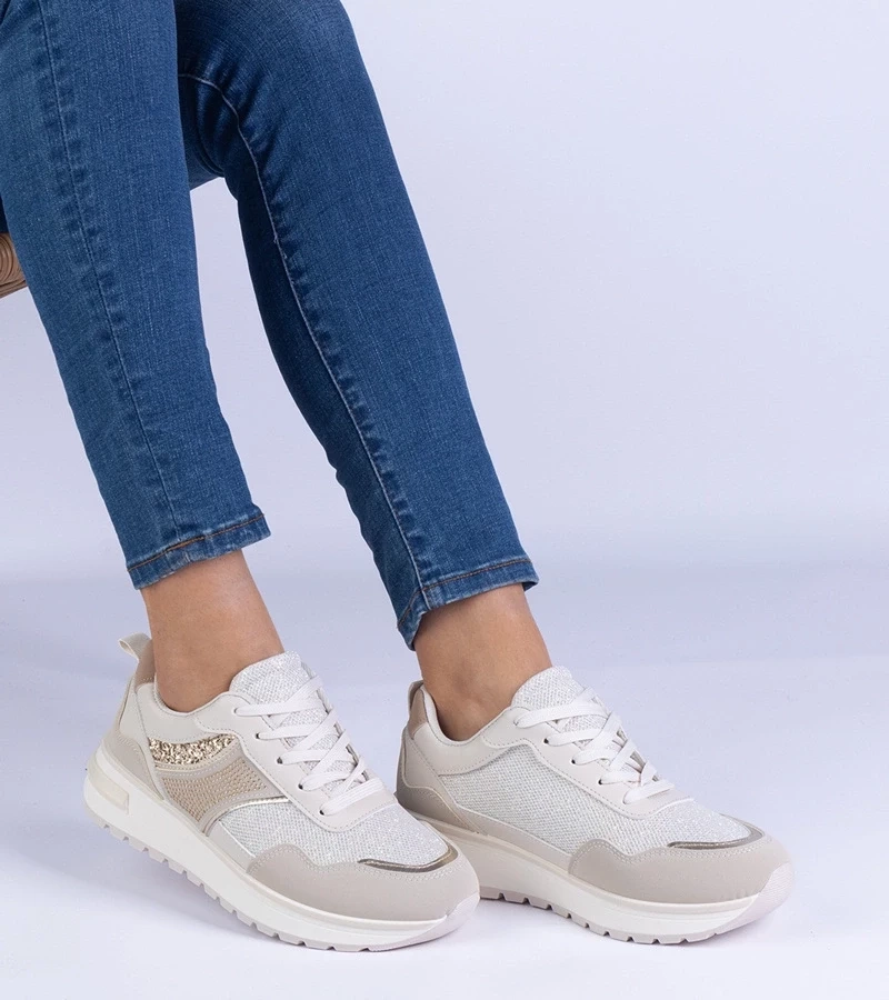 Gemre Adidași bej decorați cu sclipici și pietre Savina