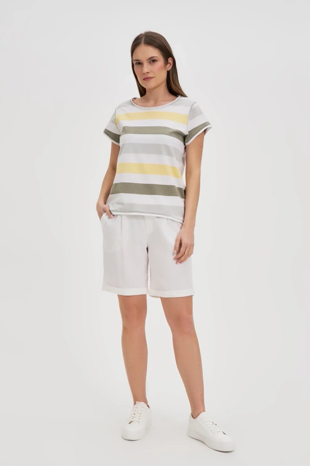 Marisse White Striped Cotton T-Shirt