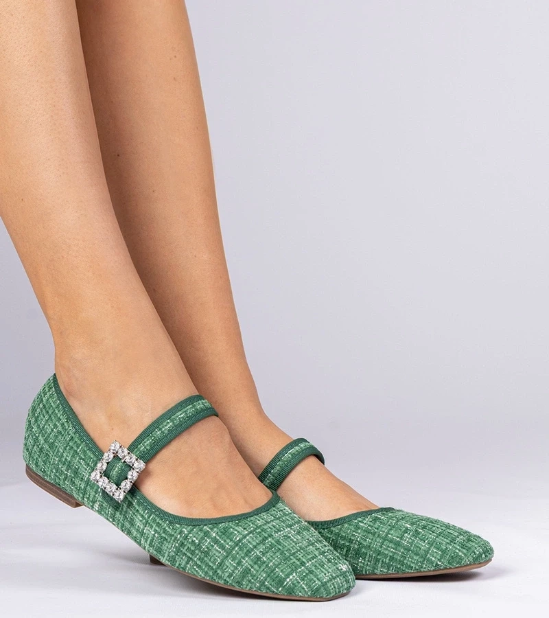 Gemre Balerini verzi de damă cu cataramă și cristale Piona