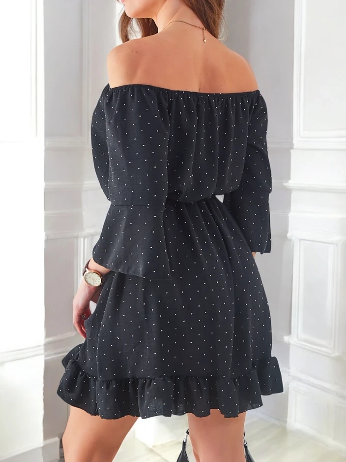 Resti Women's mini dress off-the-shoulder with long sleeves and rhinestones