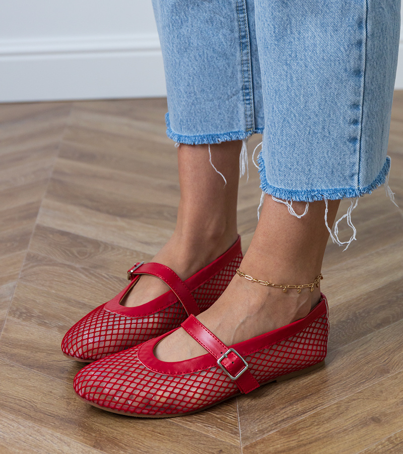 D/CEO Red mesh ballet flats with a buckle Turina