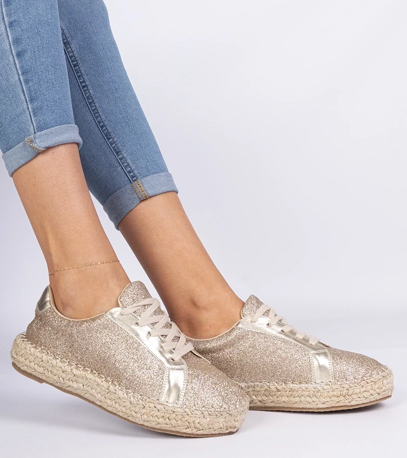 Gemre Espadrile aurii de damă decorate cu sclipici Taredo