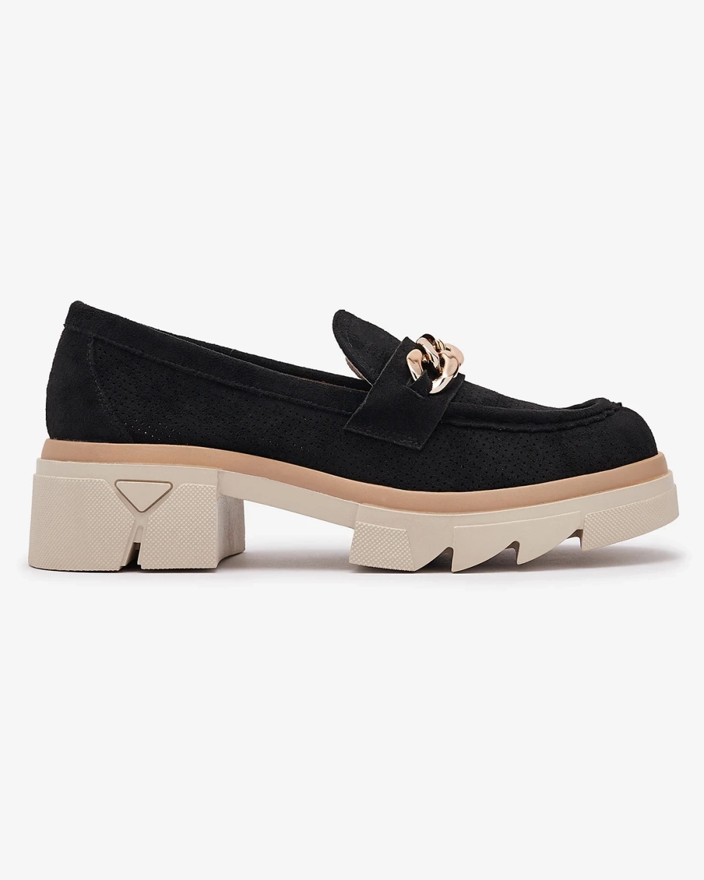 Resti Eco-suede moccasins with gold embellishment in black Zaffix- Footwear