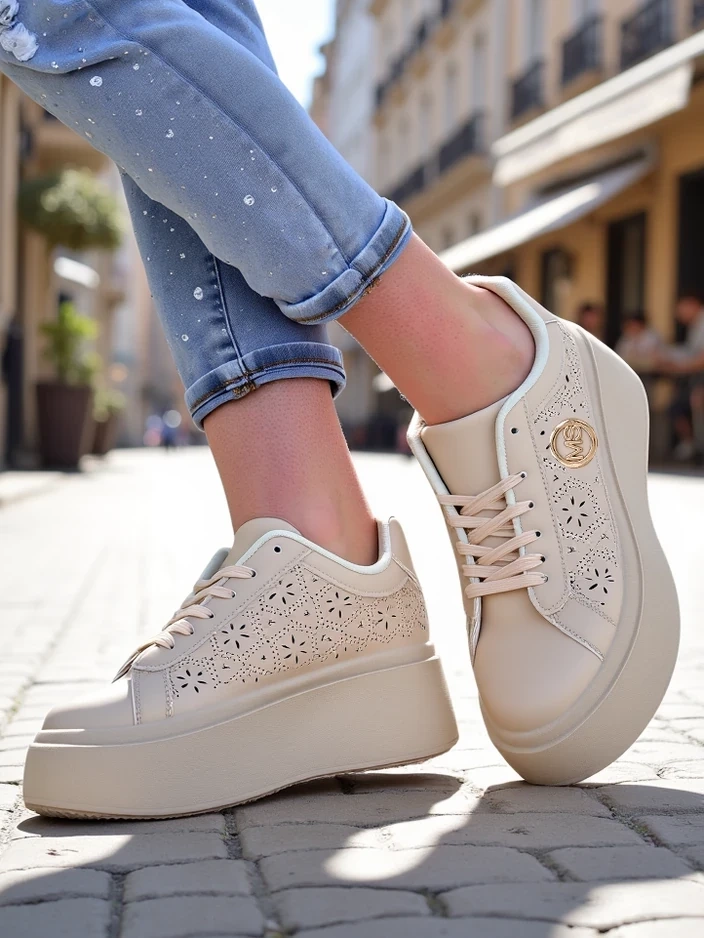 Resti Aurelia Beige Platform Sneakers Eco Leather