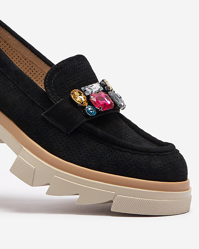 Resti Black openwork women&#039;s moccasins with Bokkso decoration- Footwear