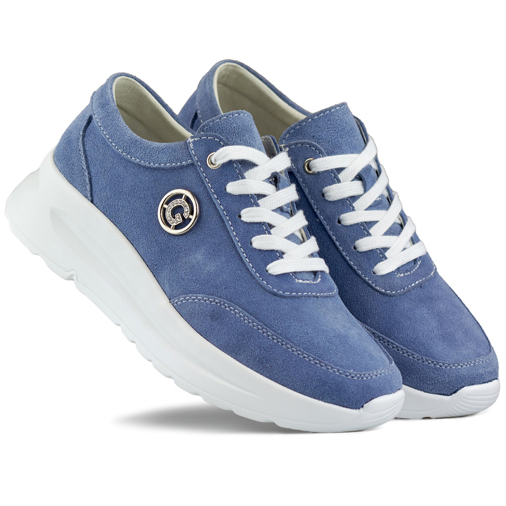 primohurt Sneakersy damskie ze skóry naturalnej w kolorze jeans