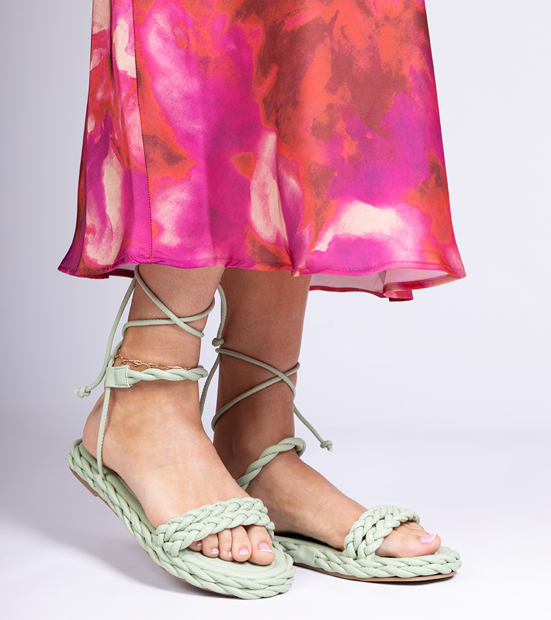 marka niezdefiniowana Green woven women's sandals Tarina