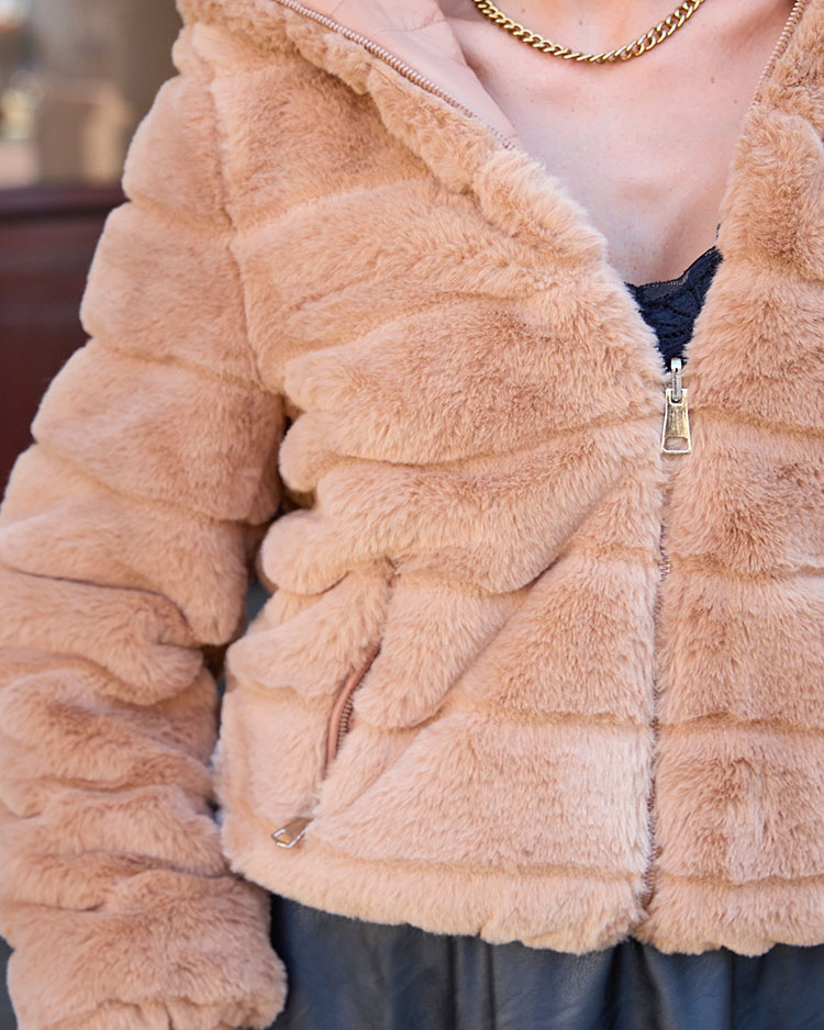 Resti Double-sided women's jacket with fur in light brown