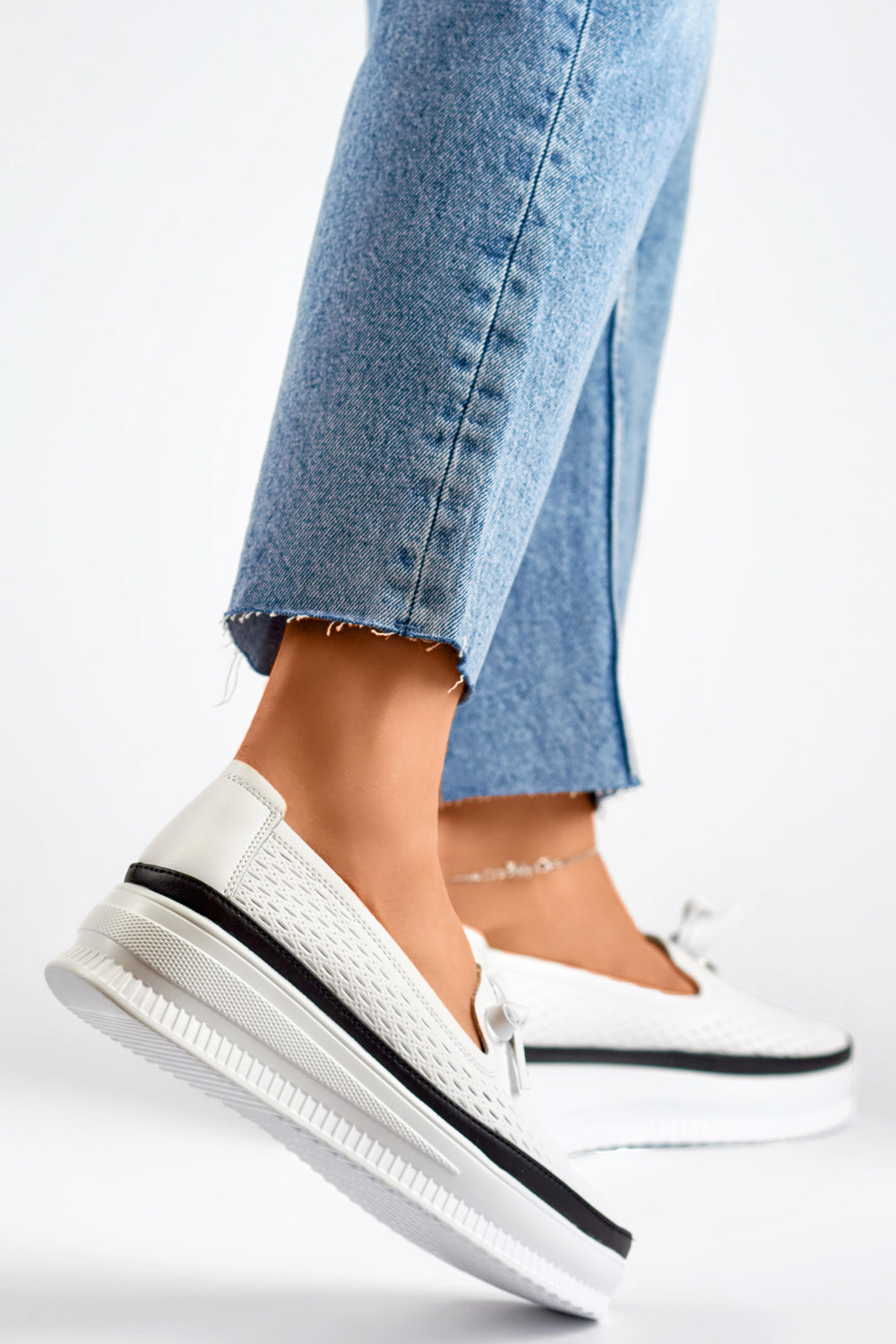 primohurt Skórzane ażurowe półbuty damskie wygodne mokasyny ze skóry naturalnej