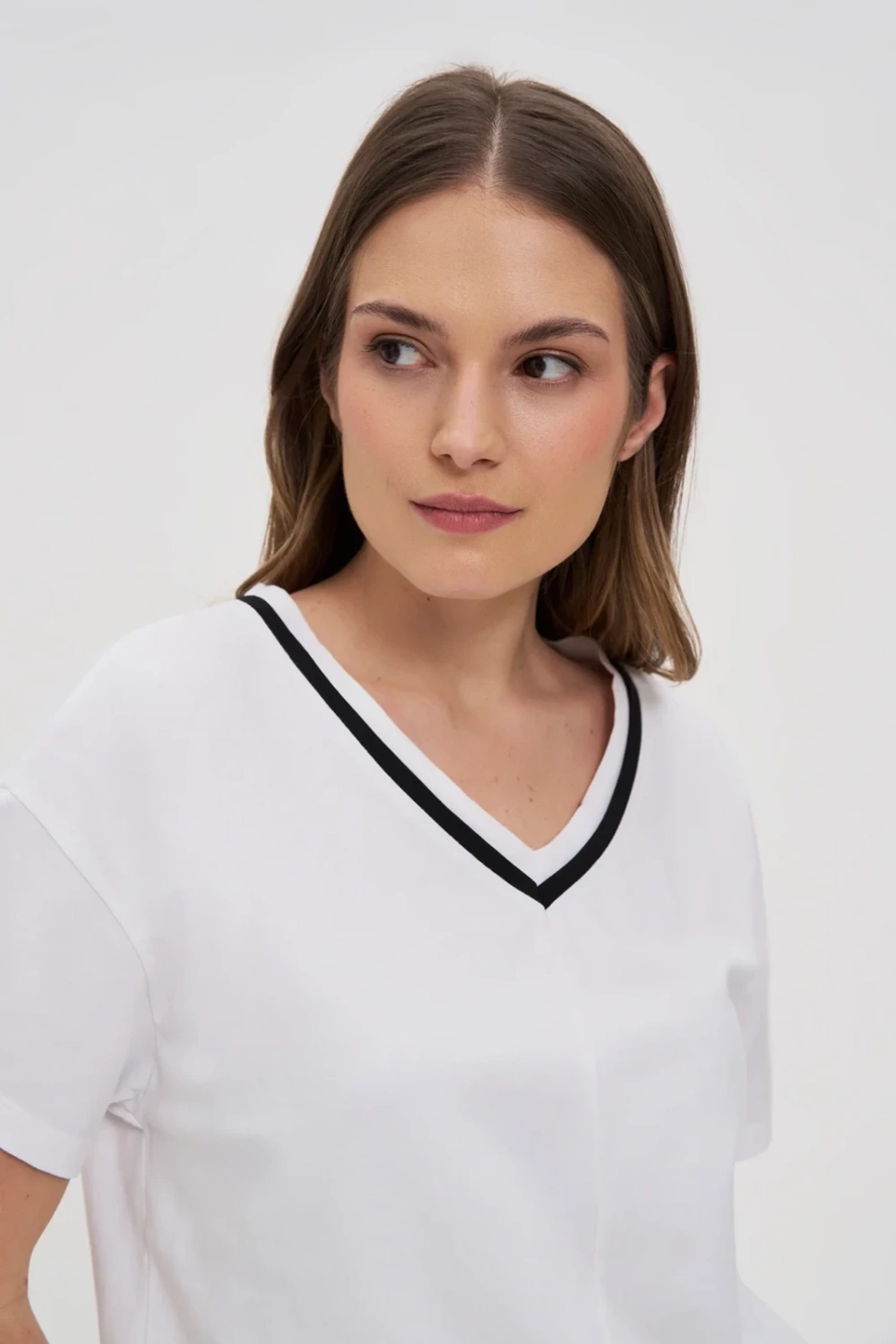 Marisse Cotton V-Neck Blouse, White