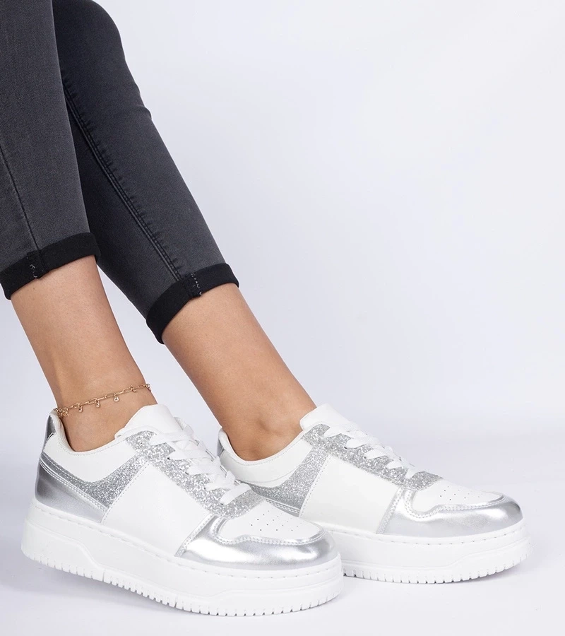 Gemre Adidași argintii de damă cu talpă groasă Dolla