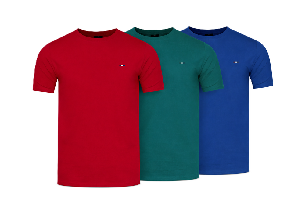 Starlee - Мъжка тениска с 3 броя, червена, тюркоазена, синя