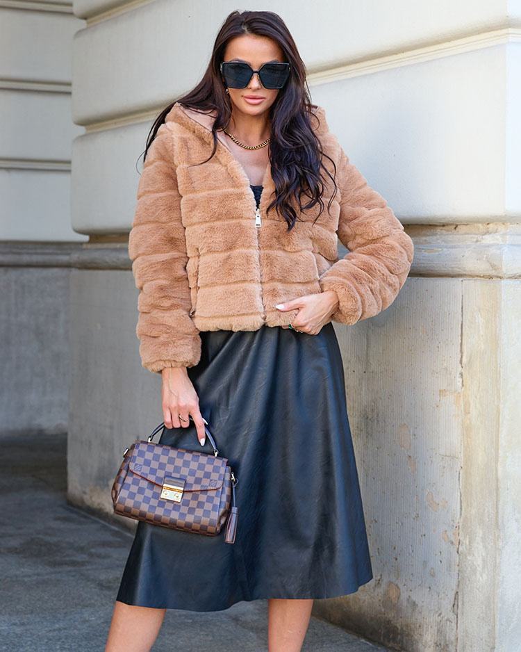 Resti Double-sided women's jacket with fur in light brown