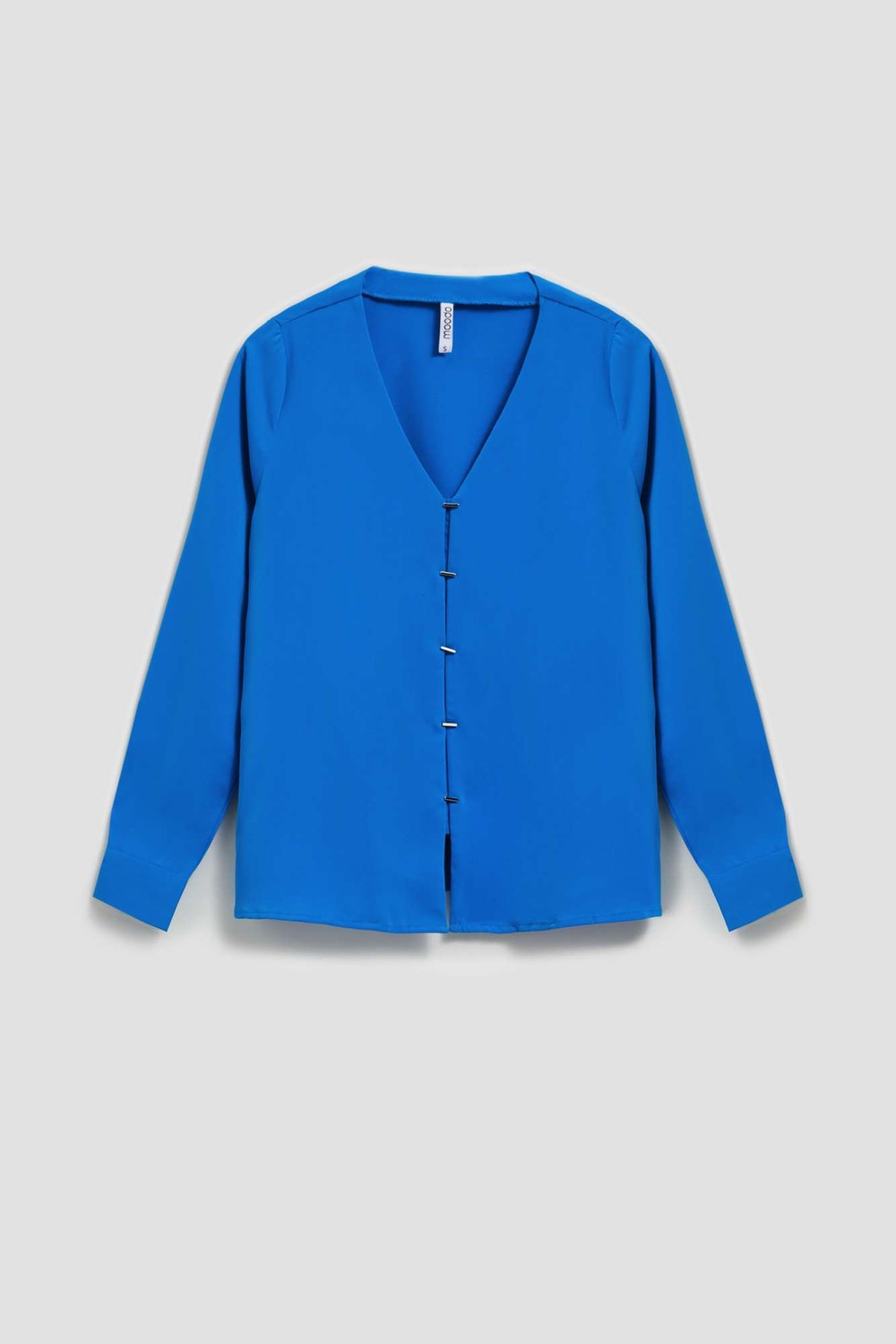 Marisse Azure V-Neck Shirt With Delicate Buttons