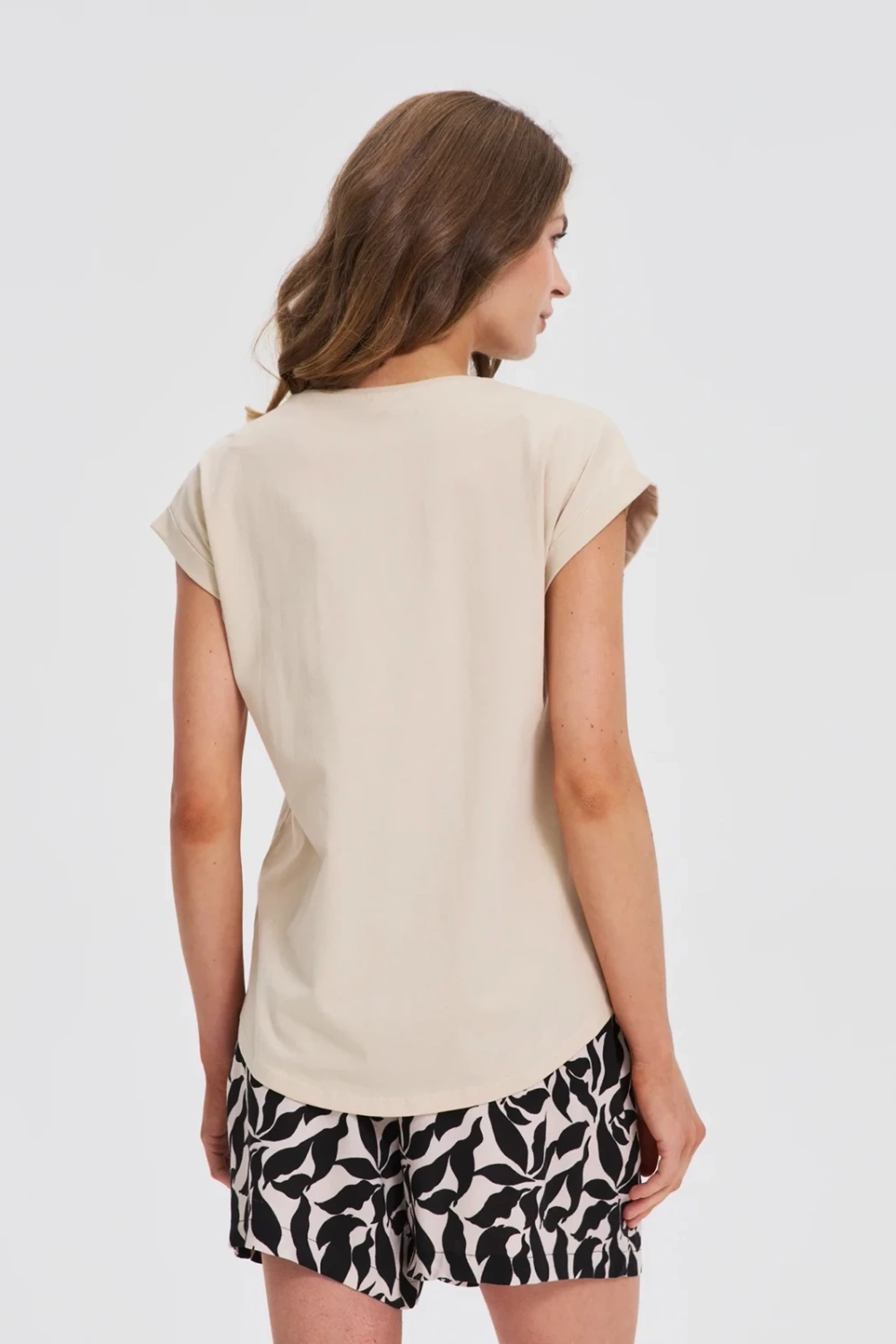 Marisse Beige T-Shirt With Geometric Print