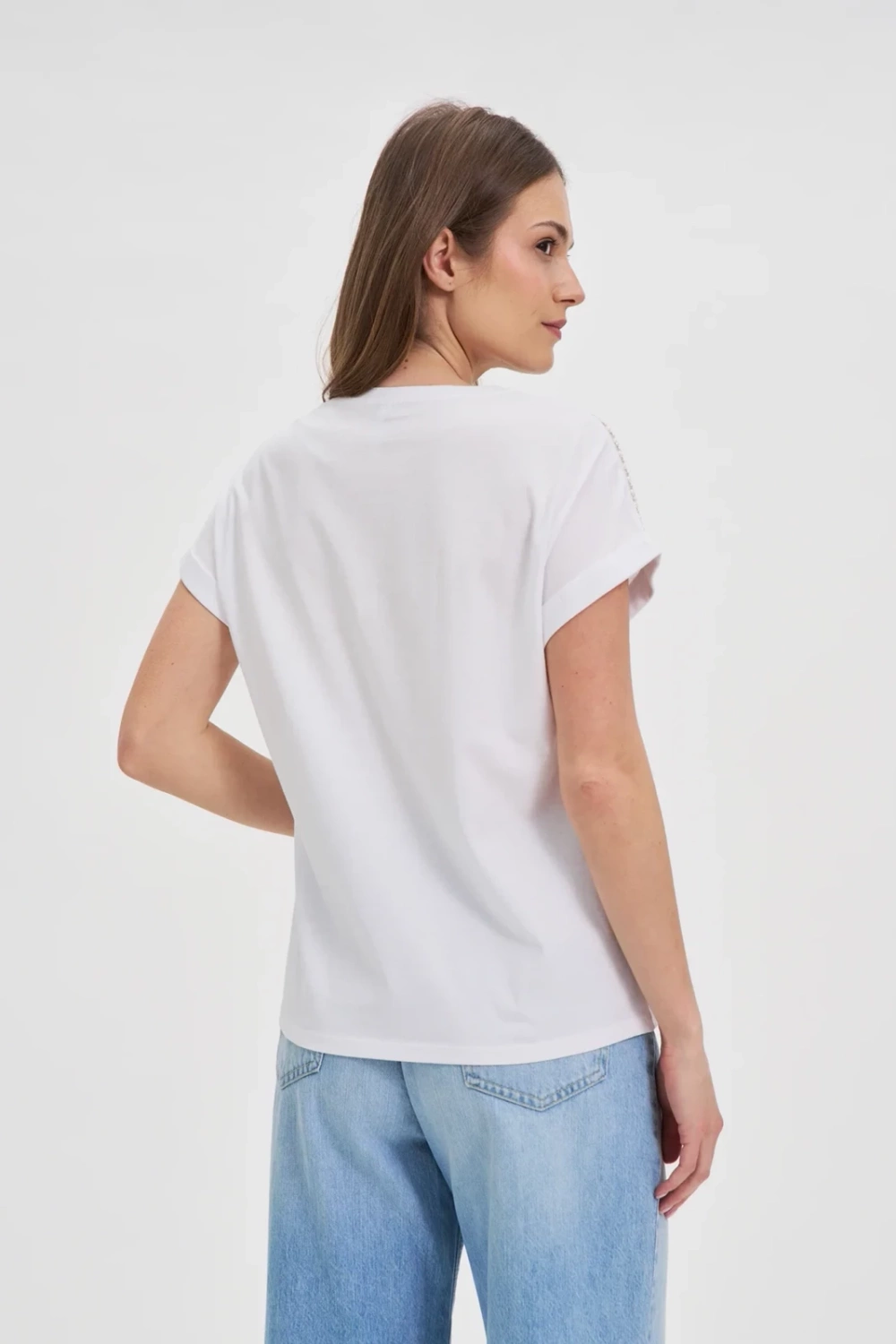 Marisse Cotton T-Shirt Decorated With Beads, White