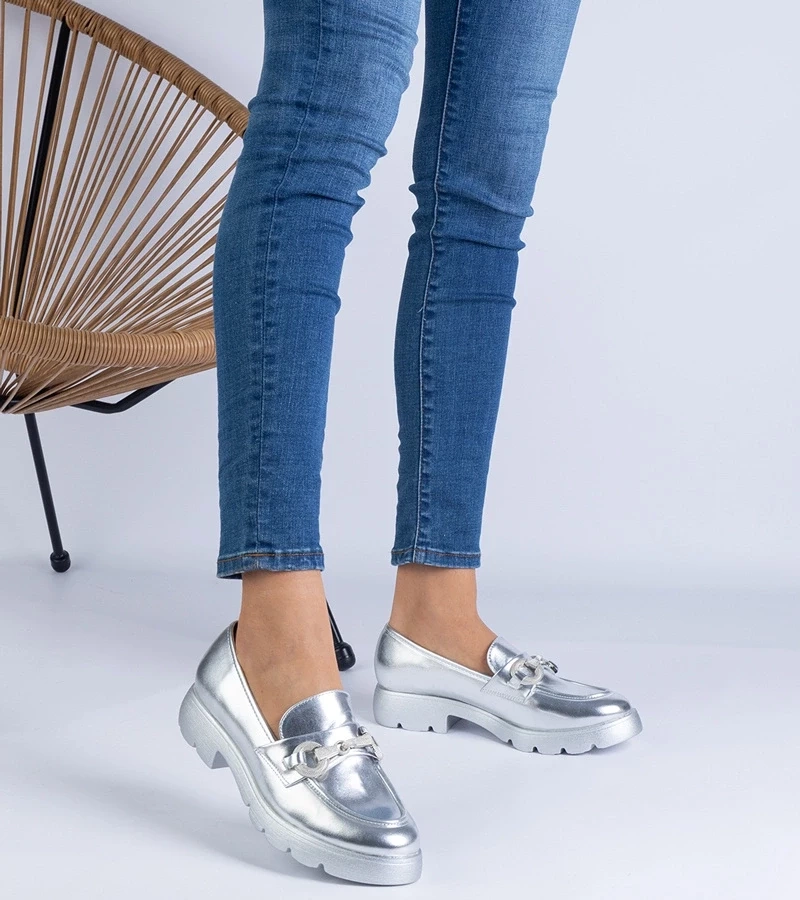 Gemre Pantofi clasici argintii cu ornament Amikol