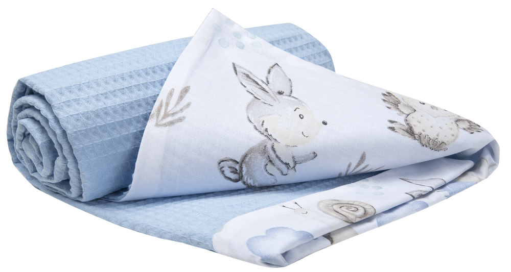 Medi Partners Blanket 75x100 cotton + cotton Waffle – Deer and hedgehog + light blue Waffle