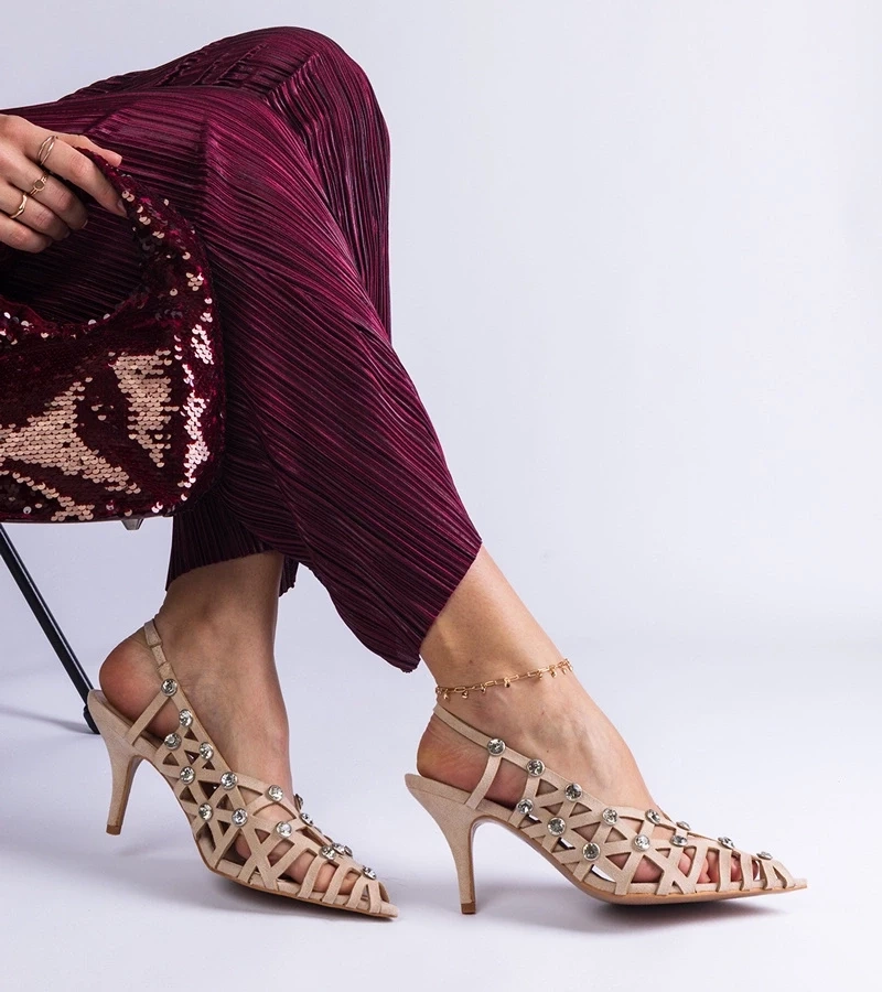 Gemre Sandale bej cu pietre Ellania