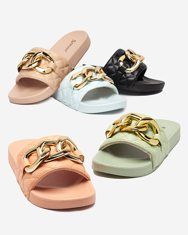 Resti Blue women's quilted slippers with a gold chain Eteris - Footwear