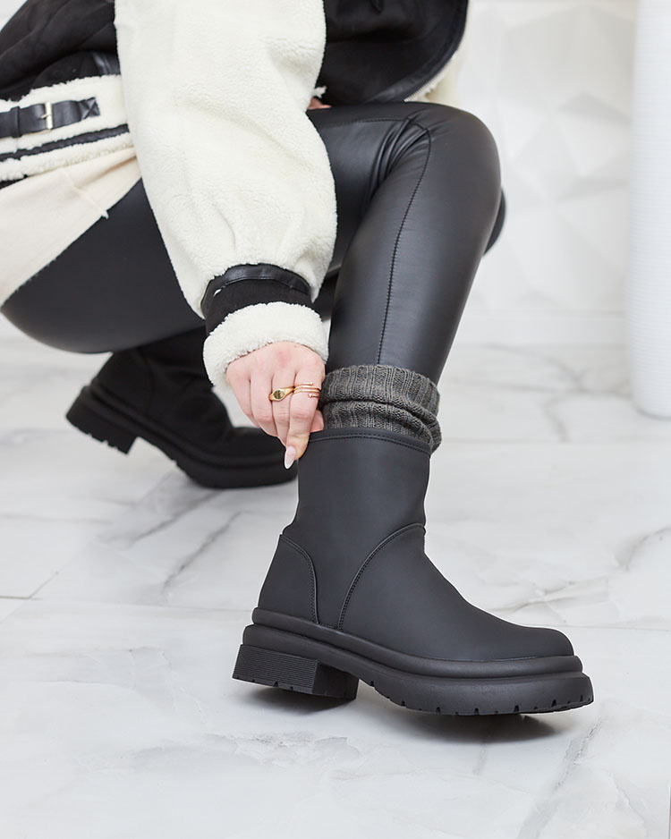 Resti Black matte women&#039;s boots with thicker sole Holeopi