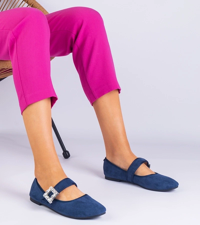 marka niezdefiniowana Navy blue ballet flats adorned with a crystal buckle Demetra