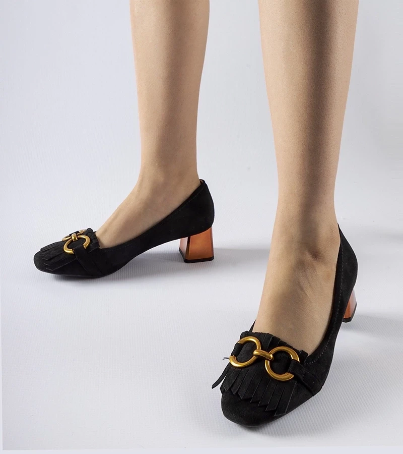 Gemre Pantofi cu toc gros negri Basso