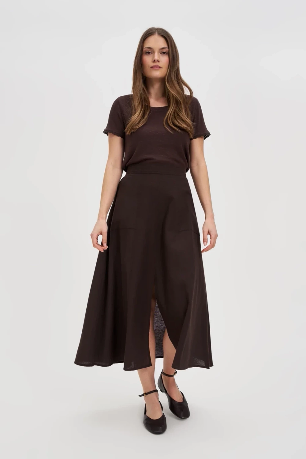 Marisse Brown Short-Sleeved Blouse