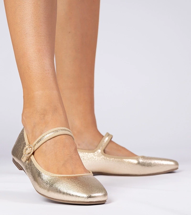 marka niezdefiniowana Gold women's ballet flats with rhinestones Marcelina