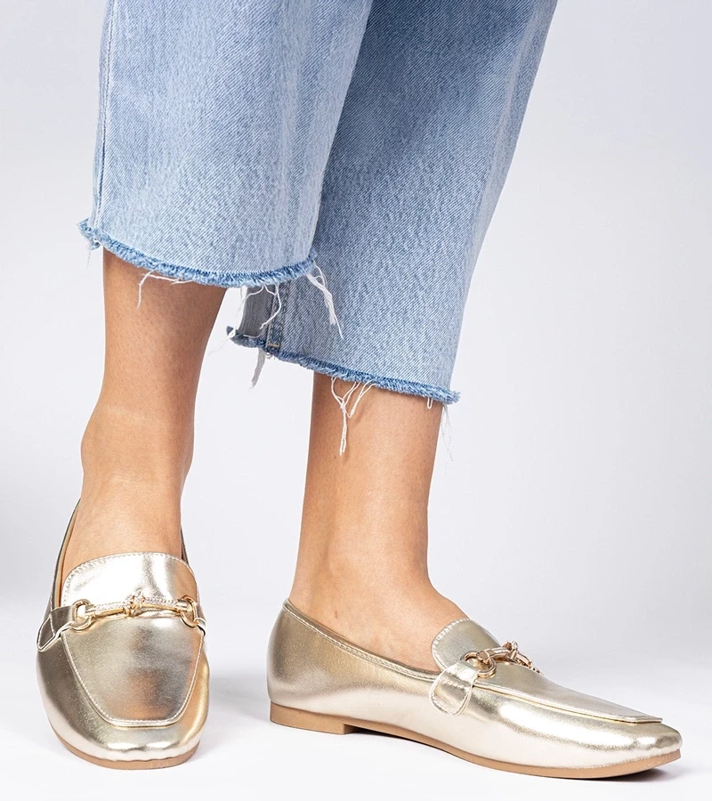 Gemre Pantofi eleganți aurii cu ornament auriu și pietre strălucitoare Kalisa