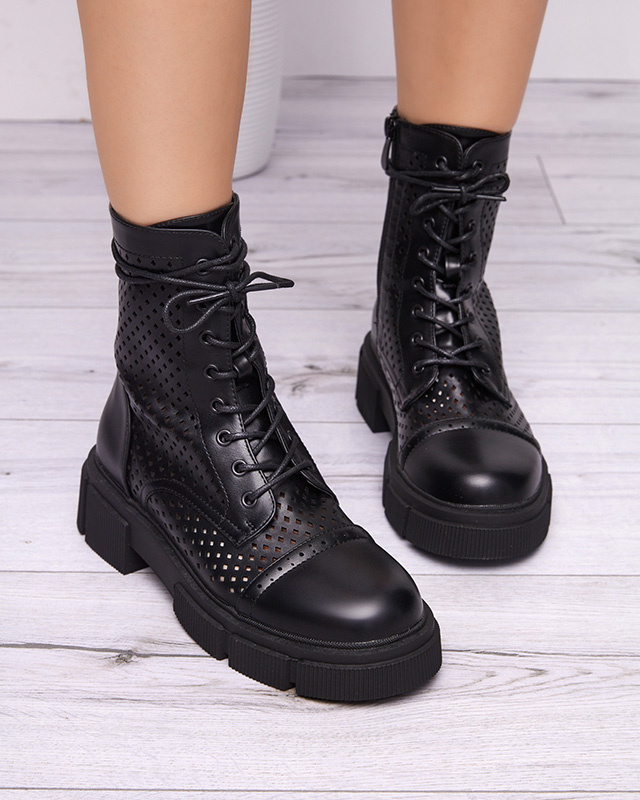 Resti Women&#039;s black openwork ankle boots with a flat heel Rolika - Footwear